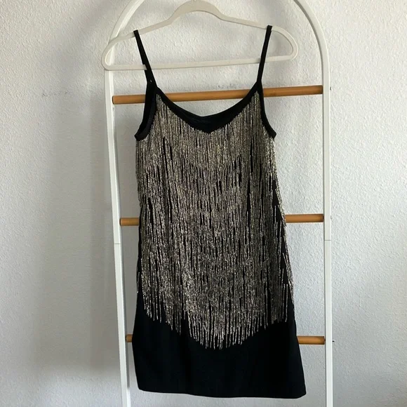 beaded fringe tank dress BEADED FRINGE SLEEVELESS DRESS main image 0